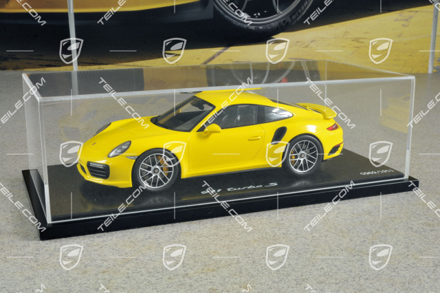 Model samochodu Porsche 911 Turbo S (991 II), żółty racinggelb, skala 1:18