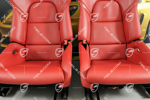 Bucket seats, collapsible, heating, leather, Bordeaux Red, set L+R