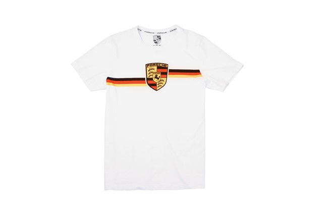 Kolekcja Essential, T-Shirt w metalowym pudełku, herb Porsche, Unisex, biały, M 48/50