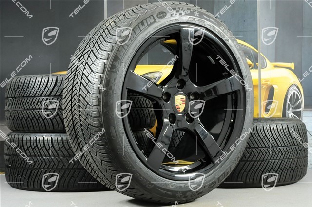 19-inch Cayman S winter wheels set, rims 8J x 19 ET57 + 10J x 19 ET45 + NEW Michelin Pilot Alpin 4 winter tires 235/40 R19 +265/40 R19, black high gloss