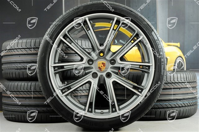 21-inch Panamera Exclusive Design summer wheel set, rims 9,5J x 21 ET71 + 11,5J x 21 ET69 + Continental summer tires 275/35 ZR21 + 315/30 ZR21, with TPM