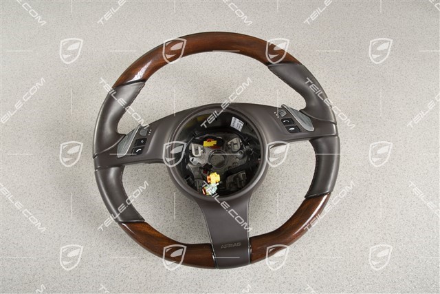 Steering wheel, multi-function, heating, PDK selector lever, leather Espresso, Mahogany Yachting