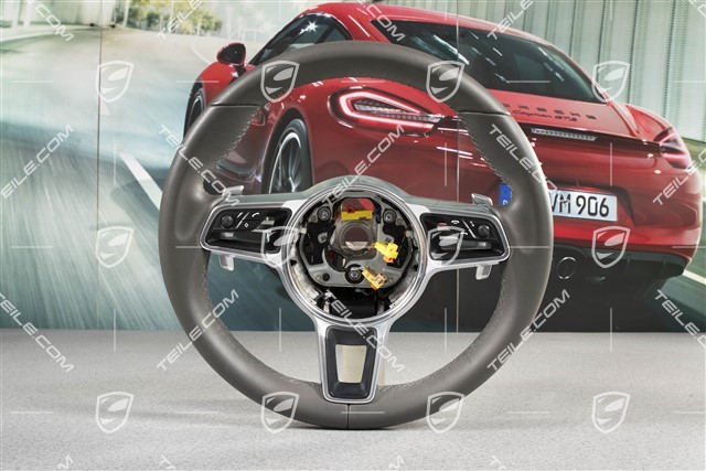 Multifunction steering wheel, 3-spoke, heated, Leather, Agate grey