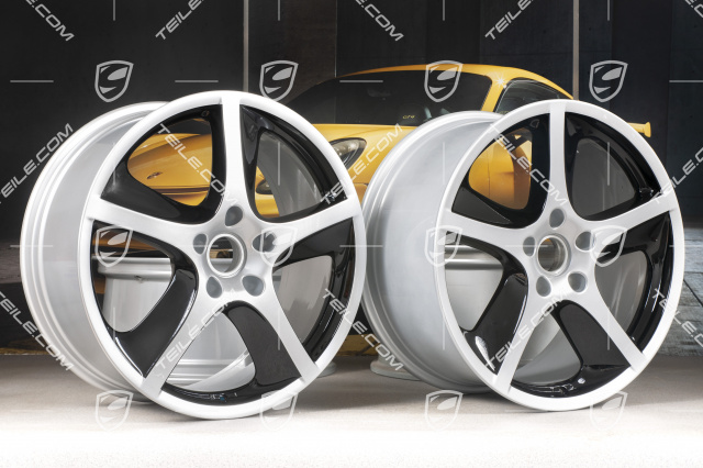 20-inch Cayenne SportTechno wheel set, front 9-inch + rear 10-inch, silver + black high gloss