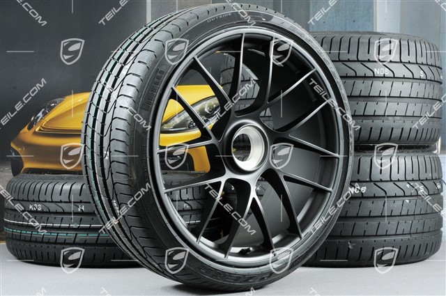 20" Sommerräder Satz Turbo Sport III für 991.2 GTS, Zentralverschluss, Felgen 9J x 20 ET51 + 12J x 20 ET63 + Sommerreifen 245/35 ZR20 + 305/30 ZR20, seidenglanz schwarz matt