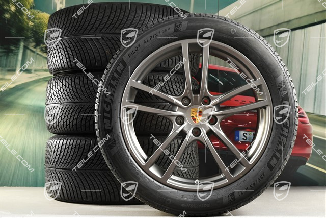 21-inch Cayenne COUPÉ Turbo Design winter wheel set, rims 9,5J x 21 ET46 + 11,0J x 21 ET49 + Michelin winter tyres 285/45 R21 + 305/40 R21, with TPMS, platinum satin matt