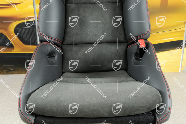 Bucket seat, collapsible, leather/Alcantara Black, seam in Carmine red, with Porsche crest, left seat, R