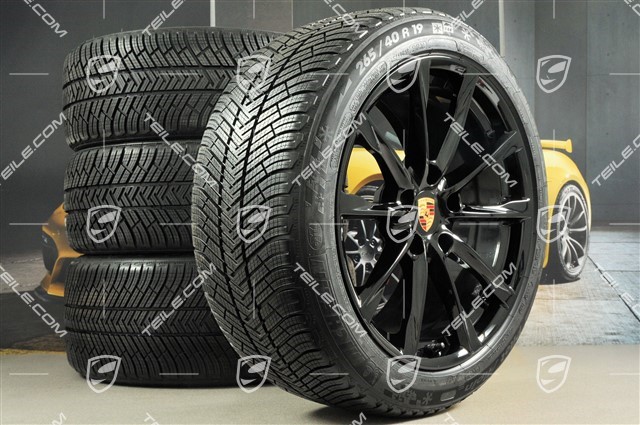 19-inch Boxster S winter wheels set, rims 8J x 19 ET57 + 10J x 19 ET45, Michelin Pilot Alpin 4 winter tires 235/40 R19 +265/40 R19, in black high gloss