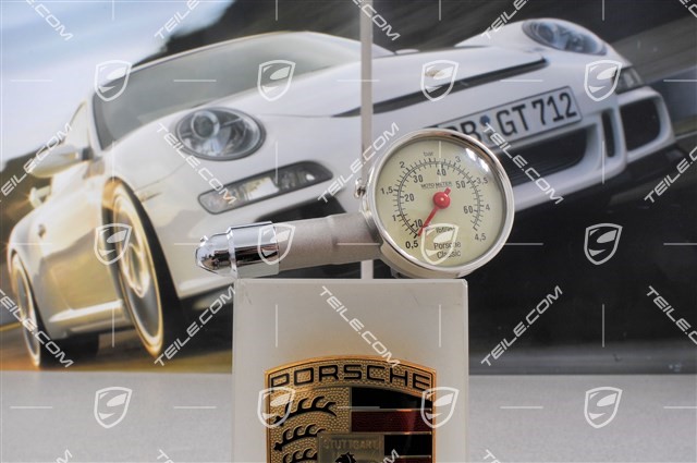 Manometer / Reifendruckprüfer Porsche Classic, mit Lederhülle /  Neu / 356 / 601-00 Räderzubehör / 91172220200