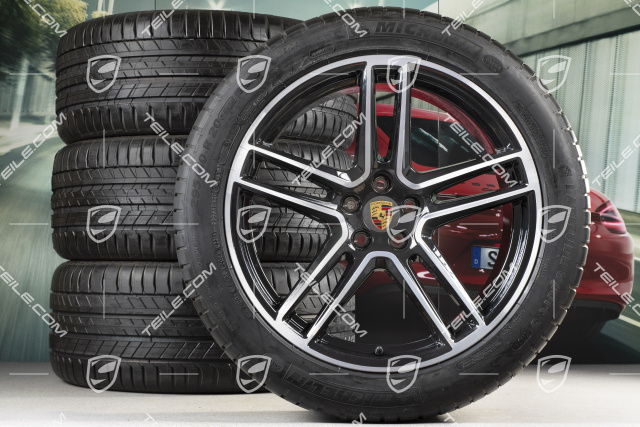 20-inch Turbo summer wheels set, rims 9J x 20 ET26 + 10J x 20 ET19 + NEW summer tyres, Michelin Latitude Sport 265/45 R20 + 295/40 R20, with TPMS, Jet Black Metallic