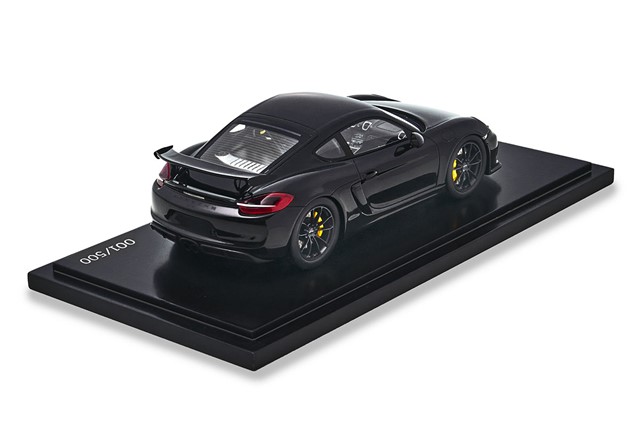 Car model Porsche Cayman GT4, in black, Limited Edition 1/500, scale 1:18
