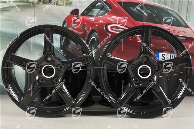 18-inch wheel rim set Boxster IV, 8J x 18 ET57 + 9,5J x 18 ET49, black high gloss