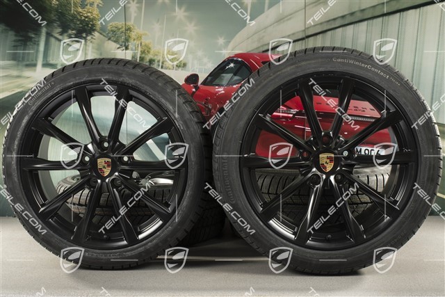 19-inch Boxster S winter wheels set, rims 8J x 19 ET57 + 10J x 19 ET45 + Continental WinterContact TS 830P winter tires 235/40 R19 +265/40 R19, black satin matt