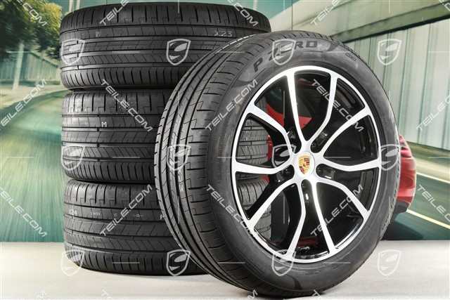21-inch Cayenne Coupe Exclusive Design summer wheel set, rims 9,5J x 21 ET46 + 11,0J x 21 ET49 + NEW Pirelli P Zero summer tyres 285/45 R21 + 315/40 R21, with TPMS, Jet Black Metallic