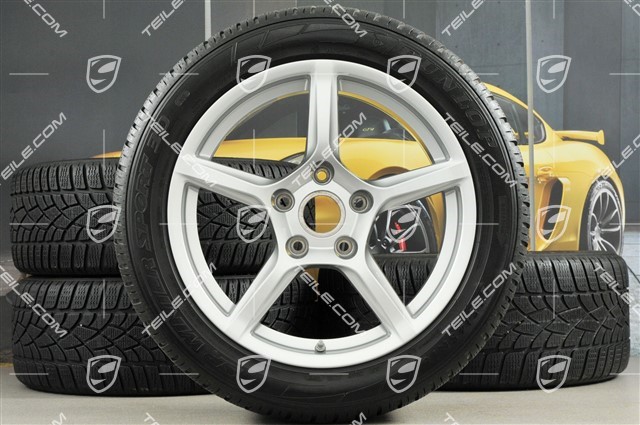 18" Boxster winter wheel set, 8J x 18 ET57 + 9J x 18 ET47 + winter tyres Dunlop 235/45 R18 + 265/45 R18, with TPM