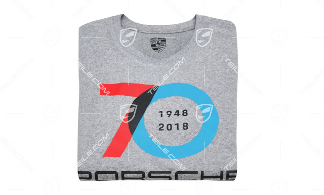 70 Years Porsche, Collector's T-Shirt No. 12, Unisex, light grey melange, XS 44/46