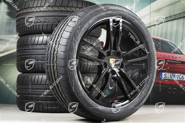 21-inch Cayenne Turbo Design summer wheel set, rims 9,5J x 21 ET46 + 11,0J x 21 ET58 + Bridgestone Dueler H/P Sport summer tyres 285/40 R21 + 315/35 R21, with TPMS, black high gloss