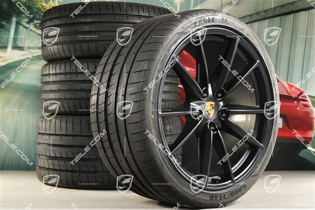 20+21-inch summer wheel set Carrera S, rims 8,5J x 20 ET53 + 11,5J x 21 ET67 + summer tyres 245/35 R20 + 305/30 R21, with TPM, black satin matt, DOT 2019