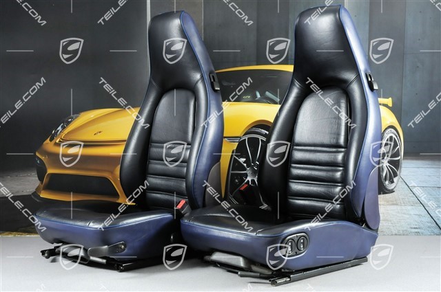 Seats, manual adjustable, vertically adjustable, leather/leatherette, Cobalt blue, damaged (L+R)