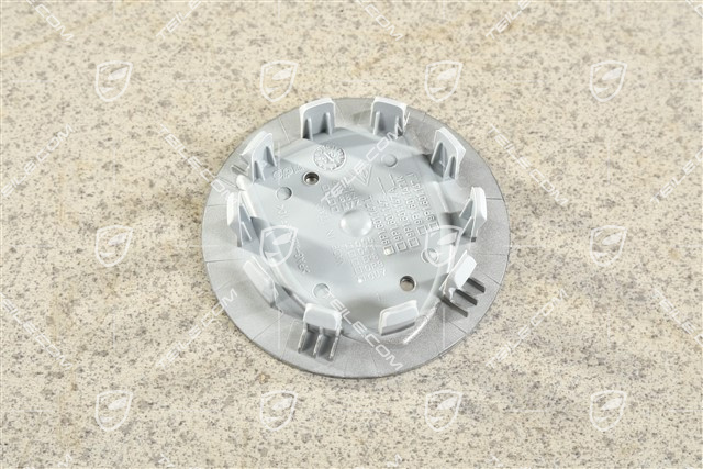 Hub cap, concave, emblem in Rhodium, platinum silver