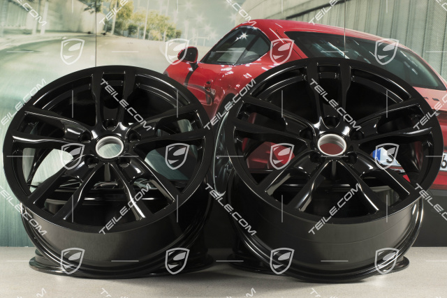 19" Komplet felg Boxster S III, 8J x 19 x ET 57 + 9,5J x 19 x ET 45, czarny wysoki połysk