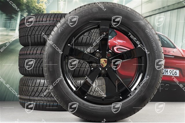 18-inch "Macan" Winter wheel set, rims 8J x 18 ET21 + 9J x 18 ET21, Continental ContiWinterContact winter tyres 235/60 ZR 18 + 255/55 ZR 18, with TPMS, black high gloss