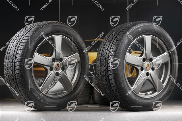 19-inch winter wheels set Cayenne Sport Classic, rims 8,5J x 19 ET59 + Pirelli winter tires 265/50 R19, Platinum (semigloss), with TPM