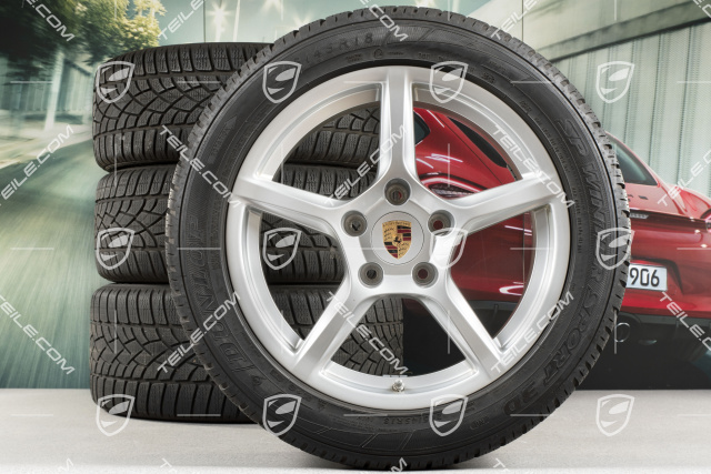 18" Boxster winter wheel set, 8J x 18 ET57 + 9J x 18 ET47 + winter tyres Dunlop 235/45 R18 + 265/45 R18, with TPM