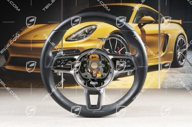 Multifunction steering wheel with paddles, 3-spoke, Leather, Black