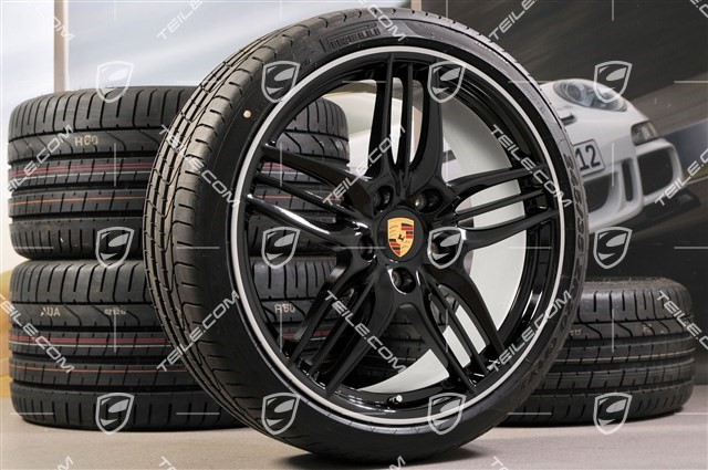 20" SportDesign Sommerräder Satz, Schwarz (hochglanz) - exlusive 911, 8,5J x 20 ET51 + 11J x 20 ET70, Reifen 245/35 ZR20 + 295/30 ZR20, mit RDK-Sensor