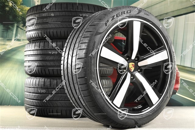 22-inch summer wheel set Cayenne Coupé Exclusive Design Sport, wheel rims 10J x 22 ET48 +11,5J x 22 ET52 + Pirelli summer tyres 285/40 R22 + 315/35 R22, black high gloss
