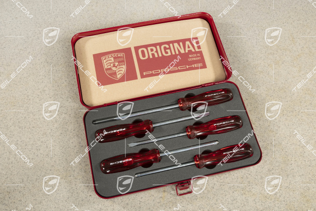 Porsche Classic screwdriver tool kit set in steel case, plastic, 5 parts