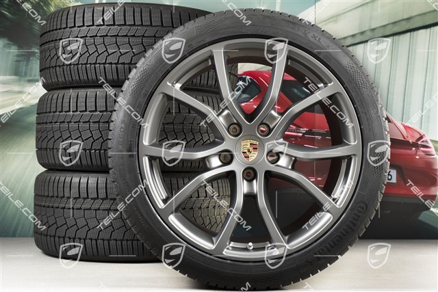 21-inch Cayenne Exclusive Design winter wheel set, rims 9,5J x 21 ET46 + 11,0J x 21 ET58 + NEW Continental winter tyres 275/40 R21 + 305/35 R21, with TPMS, Platinum satin-mat