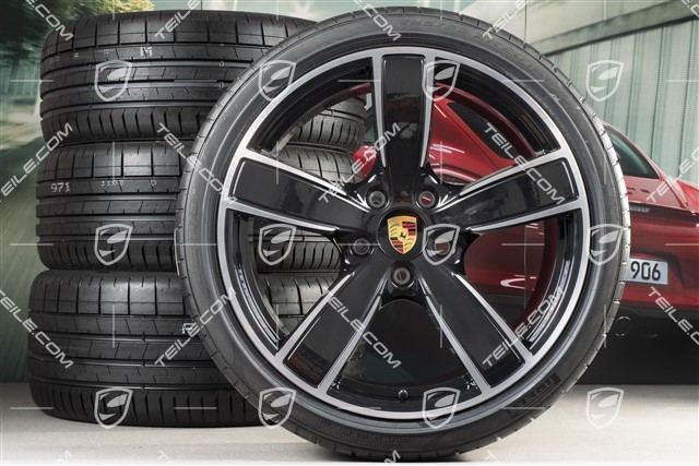  | 20-inch Carrera Sport summer wheels set, rims 8,5J x 20 ET57 +  10,5J x 20 ET47 + summer tires 235/35 ZR20 + 265/35 ZR20, with TPMS, black  high gloss / new / Cayman 982 718 / 601-01 Summer wheel sets /  98204460212041