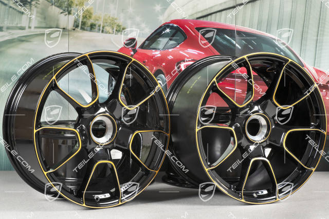 20-inch central lock wheel rim set, 911 Turbo S Exclusive Design, 9J x 20 ET51 + 11,5J x 20 ET56, black/gold-yellow