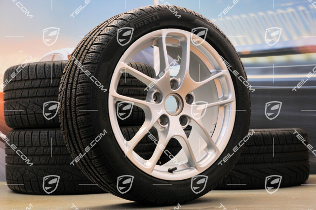 18-inch winter wheels set "Cayman", rims 8J x 18 ET57 + 9J x 18 ET47 + NEW winter tyres Pirelli SottoZero2 N0 235/45 R18 + 265/45 R18, without TPM sensors