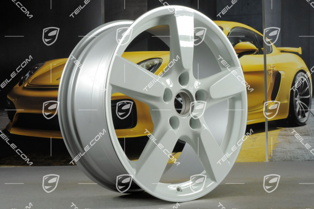 19-inch Cayman S wheel set, 8J x 19 x ET 57 + 9,5J x 19 x ET 45, rims spokes in white