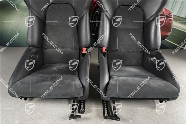 Sportowe fotele kubełkowe, składane, podgrzewane, czarna skóra/Alcantara, L+R