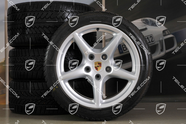 18-inch Carrera III winter wheel set, 8J x 18 ET57 + 11J x 18 ET51 + NEW winter tyres, C4/C4S, TPMS