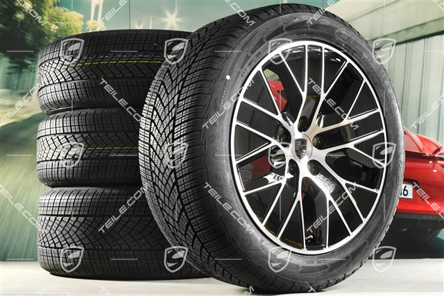 20" koła zimowe Macan S, felgi 7,5J x 20 ET32 + 10J x 20 ET49 + NOWE opony zimowe Goodyear 235/55 R20 + 285/45 R20, czarny wysoki połysk