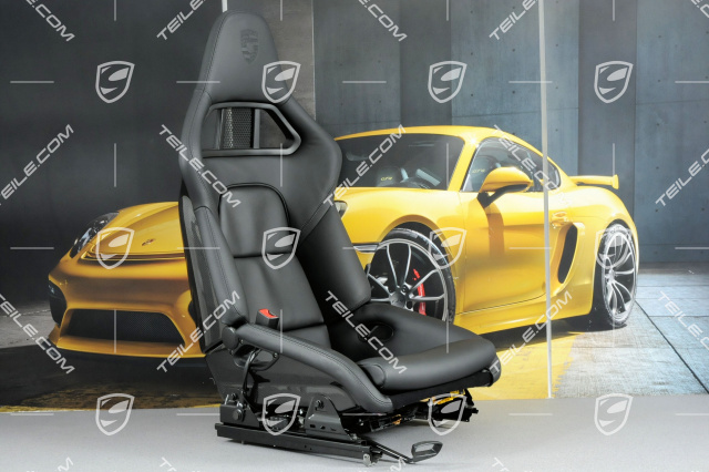 Bucket seat, collapsible, heating, leather Black with Porsche crest, left seat, L