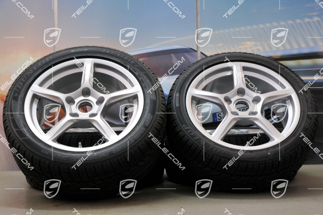 18" Boxster winter wheel set, 8J x 18 ET57 + 9J x 18 ET47 + winter tyres Dunlop 235/45 R18 + 265/45 R18, with TPM