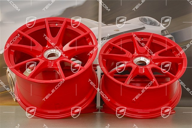 19-inch GT3 II RS 4.0 / GT2 RS wheel set, Guards Red, front 9J x 19 ET47+ rear 12J x 19 ET48