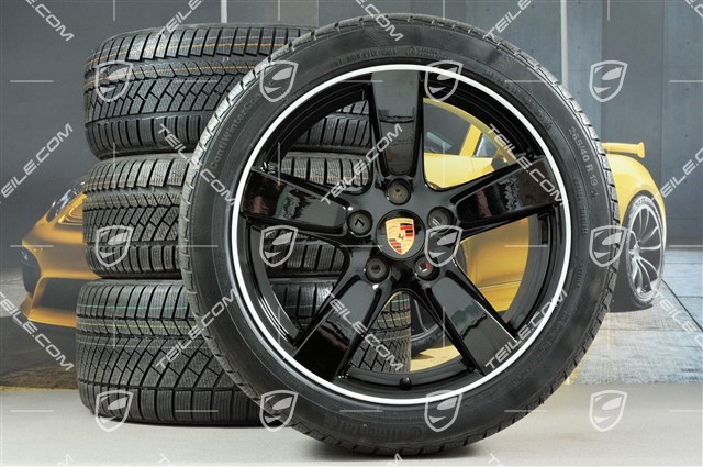 19" winter wheel set Cayman S, 8J x 19 ET57 + 9,5J x 19 ET45, winter tyres Continental WinterContact TS 830P 235/40 R19 + 265/40 R19, without TPMS, black