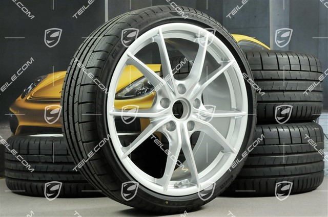 20" Carrera S summer wheels set, rims 8J x 20 ET57 + 10J x 20 ET45, tires 235/35 ZR20 + 265/35 ZR20, silver, with TPMS