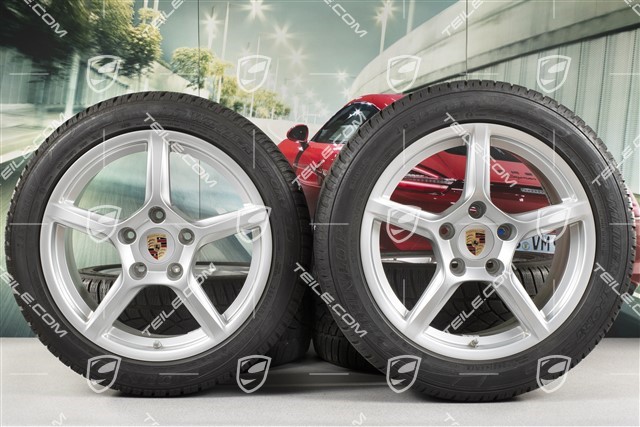 18" Boxster winter wheel set, 8J x 18 ET57 + 9J x 18 ET47 + winter tyres Dunlop 235/45 R18 + 265/45 R18, with TPM