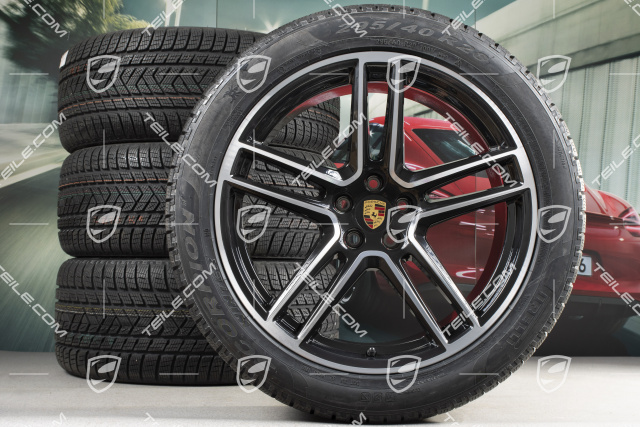 20" "Macan Turbo" Winterräder Satz, Felgen 9J x 20 ET26 + 10J x 20 ET19 + Pirelli Winterreifen 265/45 R20 + 295/40 R20, schwarz hochglanz, mit RDK-Sensoren