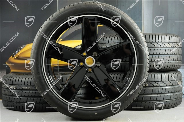 21-inch "Sport Classic" black (high gloss) summer wheels set, rims 9J x 21 ET26 + 10J x 21 ET19, Pirelli PZero summer tyres 265/40 R 21 + 295/35 R 21, with TPMS