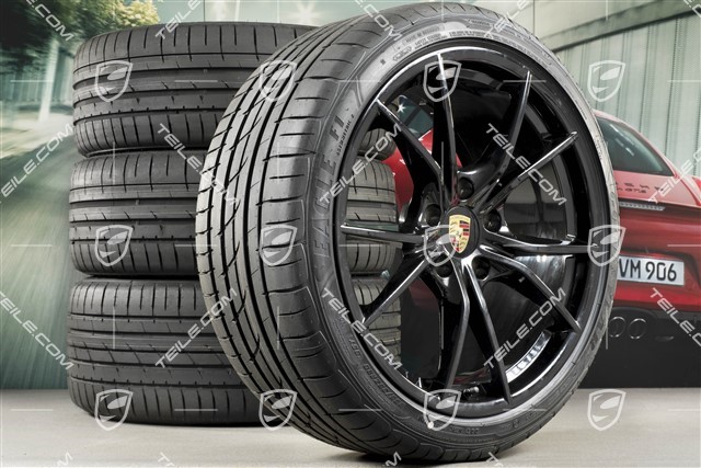20" Carrera S summer wheels set, rims 8J x 20 ET57 + 10J x 20 ET45, GoodYear summer tires 235/35 ZR20 + 265/35 ZR20, black (high gloss), with TPMS