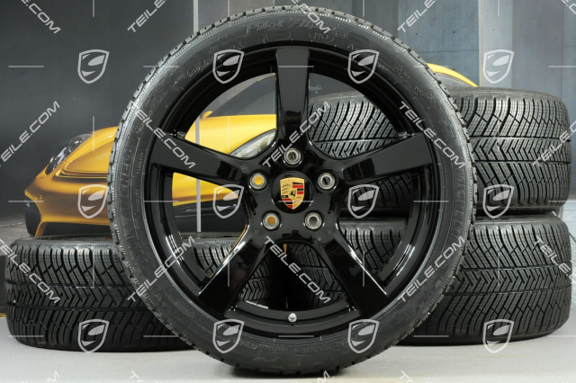 19" Cayman S koła zimowe komplet, felgi 8J x 19 ET57 + 10J x 19 ET45 + NOWE opony zimowe Michelin Pilot Alpin 4: 235/40 R19 + 265/40 R19, czarny połysk